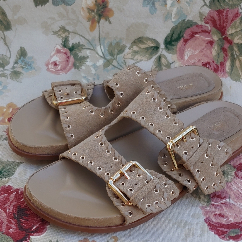 Zara Tan Suede Double Strap Slide Sandals with Gromets Women's size US 11 Euro 4 - Picture 17 of 17